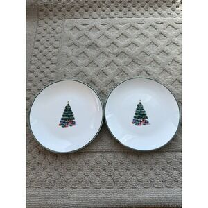 Threshold Christmas Tree Stoneware Appetizer Plate Set Of 2 New Holiday